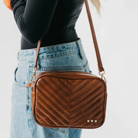 Pretty Simple Women's Coco Chevron Crossbody Bag in mocha - women's bag - detail view