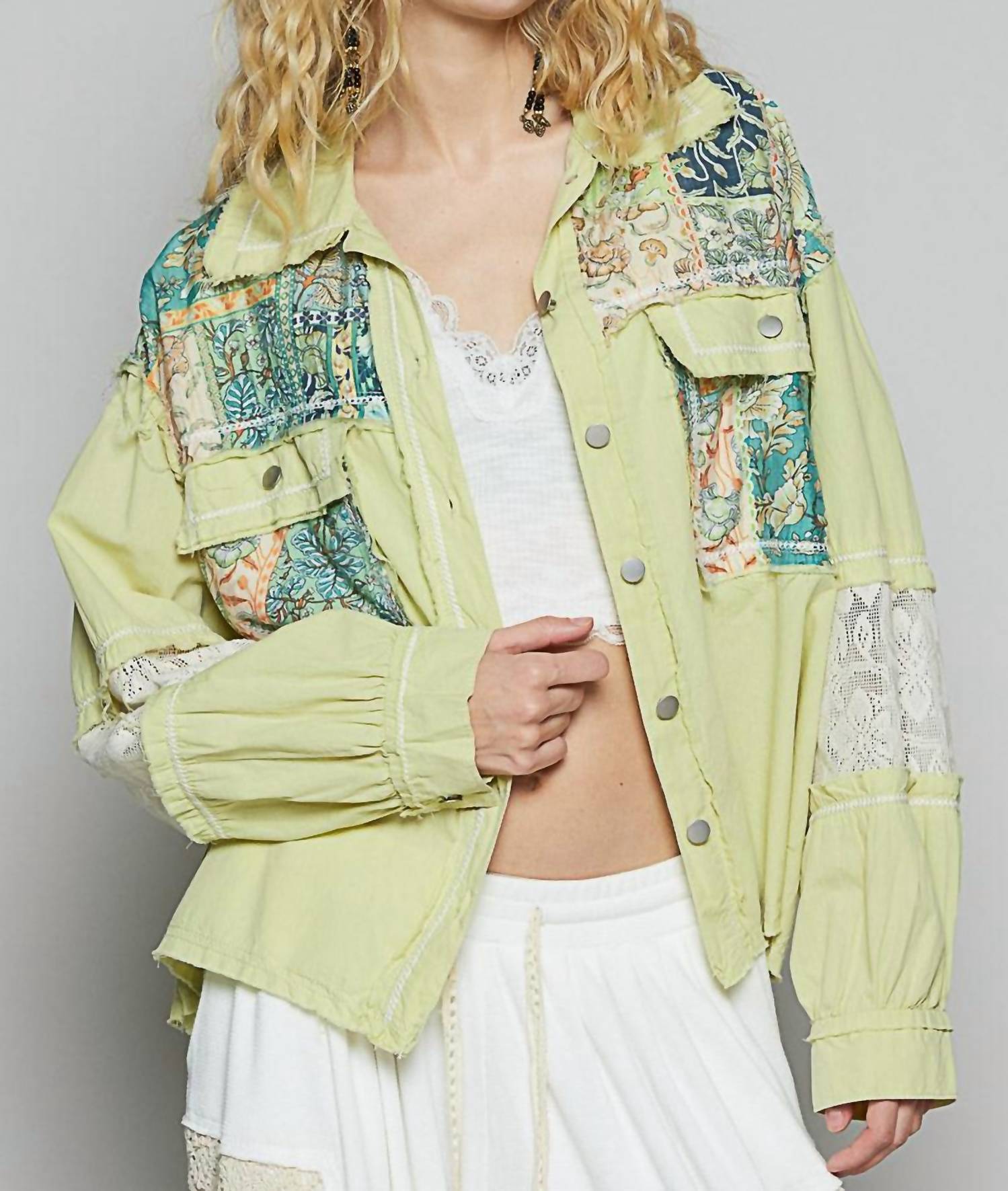 Pol - Printed Mixed Fabric Light Shacket