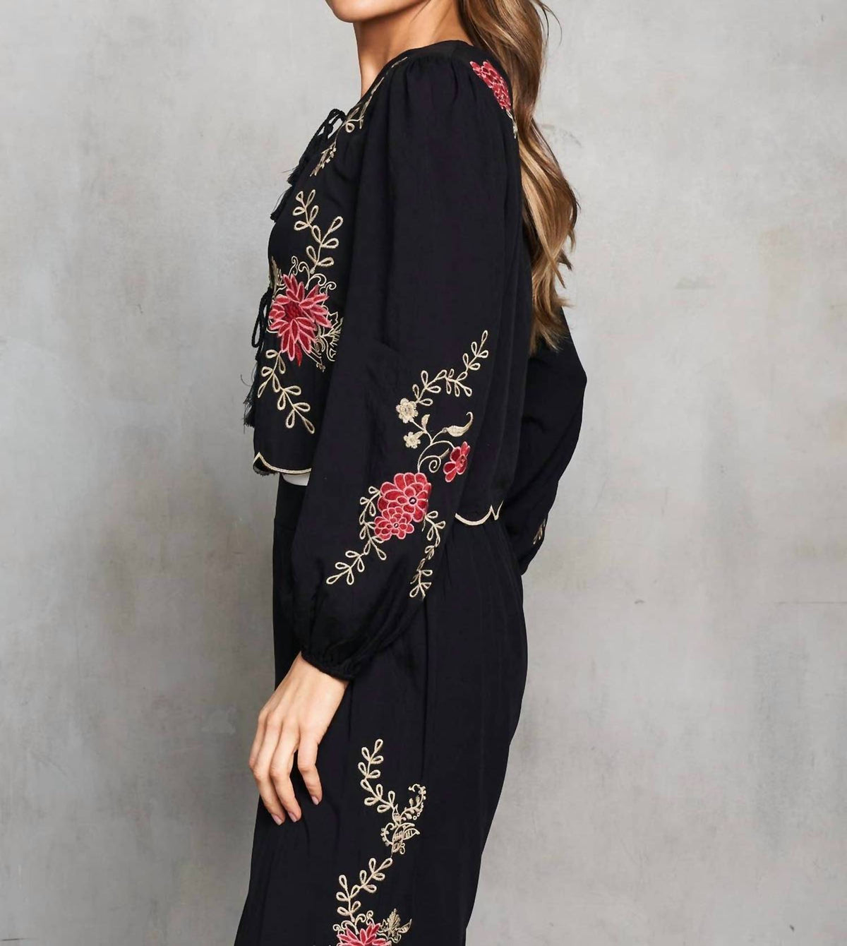 Paparazzi - Embroidered Bolero Cardigan And Pull-on Flared Pants Set