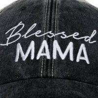 Katydid - Women's Blessed Mama Script Embroidered Distressed Trucker Hat