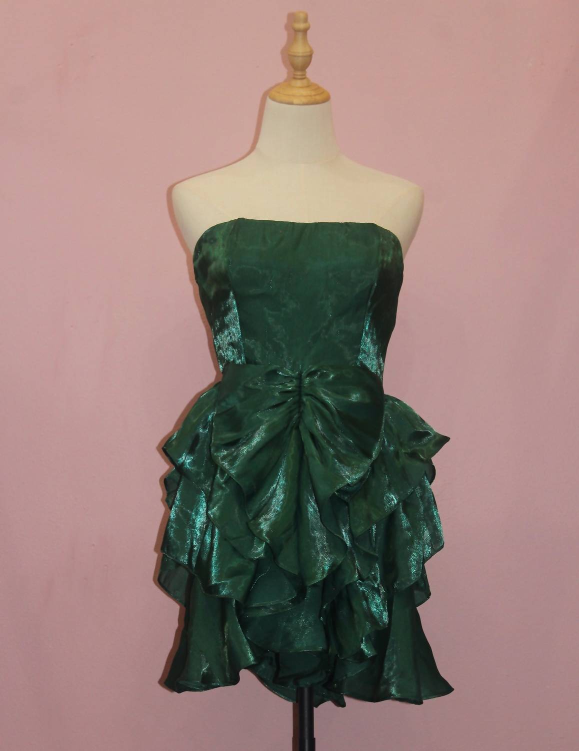 STORIA Women's Satin Strapless Bow Mini Dress in green - women's dress