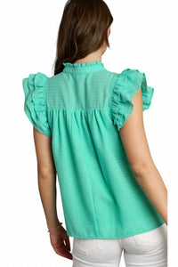 Umgee - Layered Ruffle Sleeve Split Neck Top