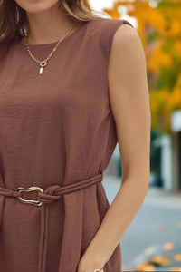 entro Belted Midi Dress With Accent Fastener in espresso - women's dress - view 6