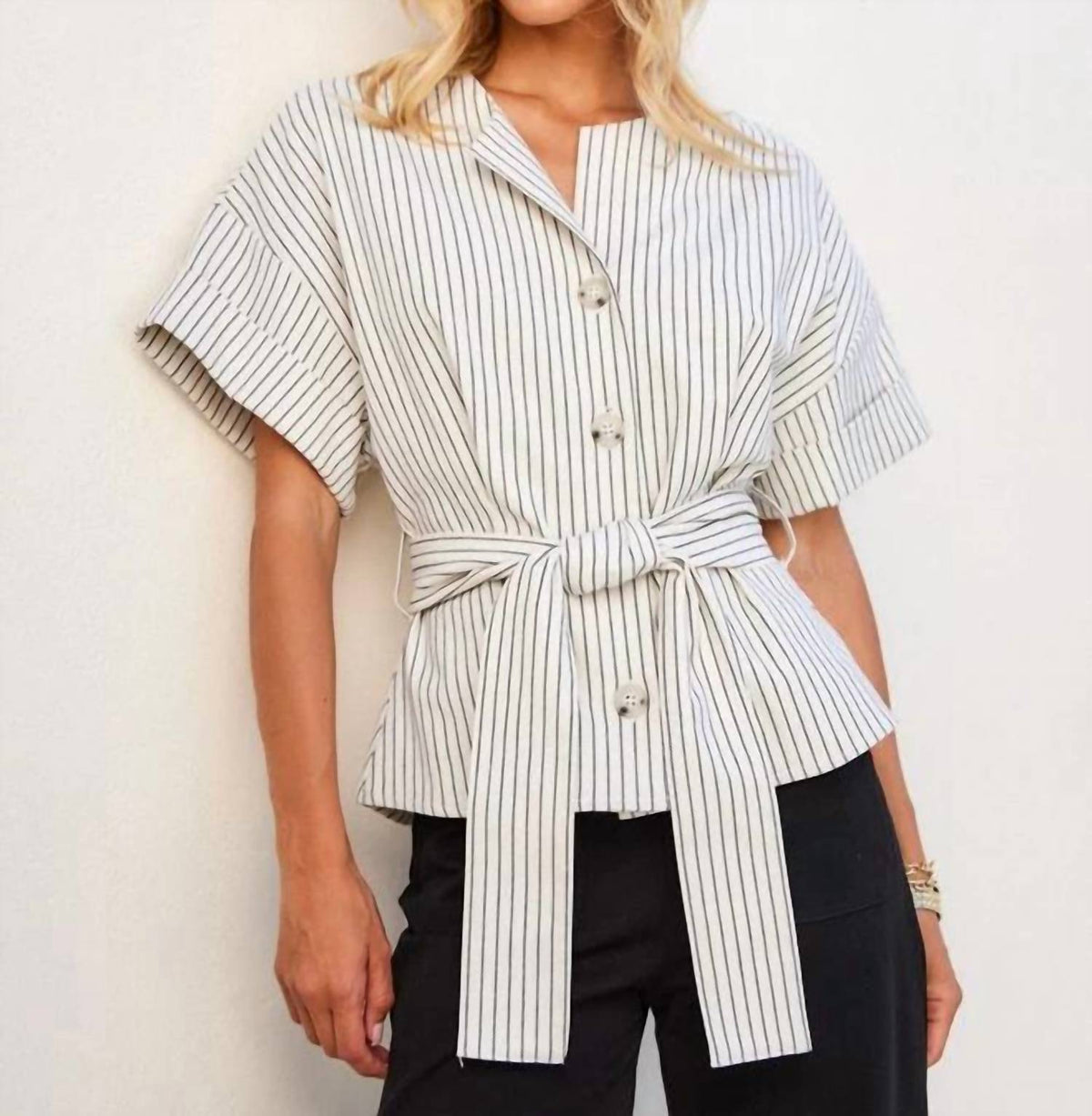 Fifteen Twenty - Women's Belted Button Up Top
