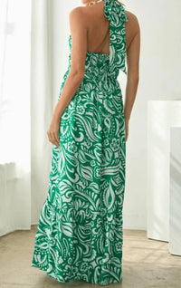 Skies Are Blue - Floral Paisley Print Halter Neck Maxi Dress
