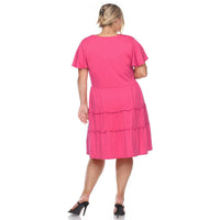 White Mark - Women's Plus Size Short Sleeve V-neck Tiered Midi Dress