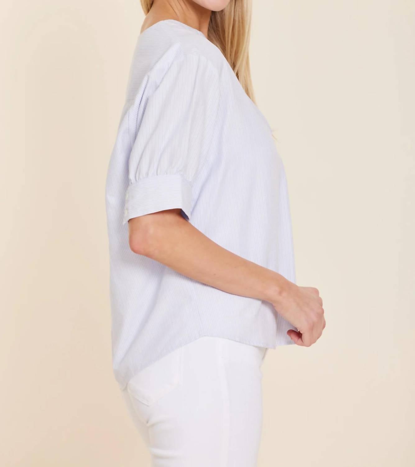 Dolce Cabo - Poplin V-Neck Stripe Top