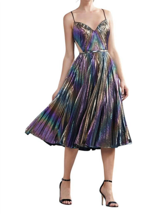 Andrea & Leo Couture - Metallic Pleated Cocktail Dress