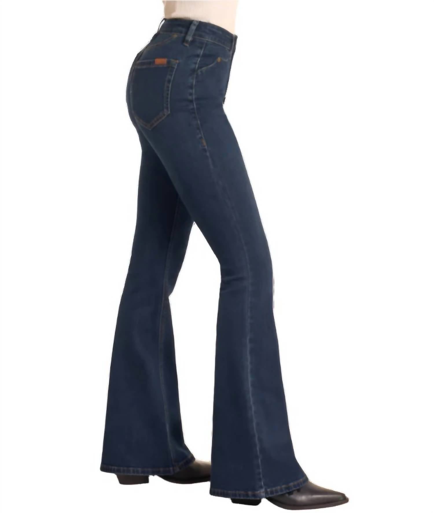 Rock & Roll Denim Scallop Detail Button Flare Jeans in dark wash - women's jeans - alternate view