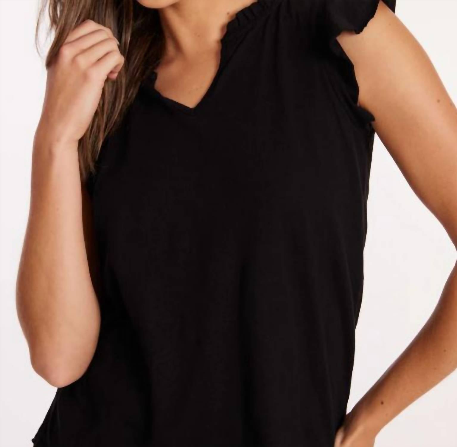 Mododoc - Sleeveless V Neck Ruffle Top