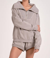 Elan - Quarter Zip Oversized Collar Top
