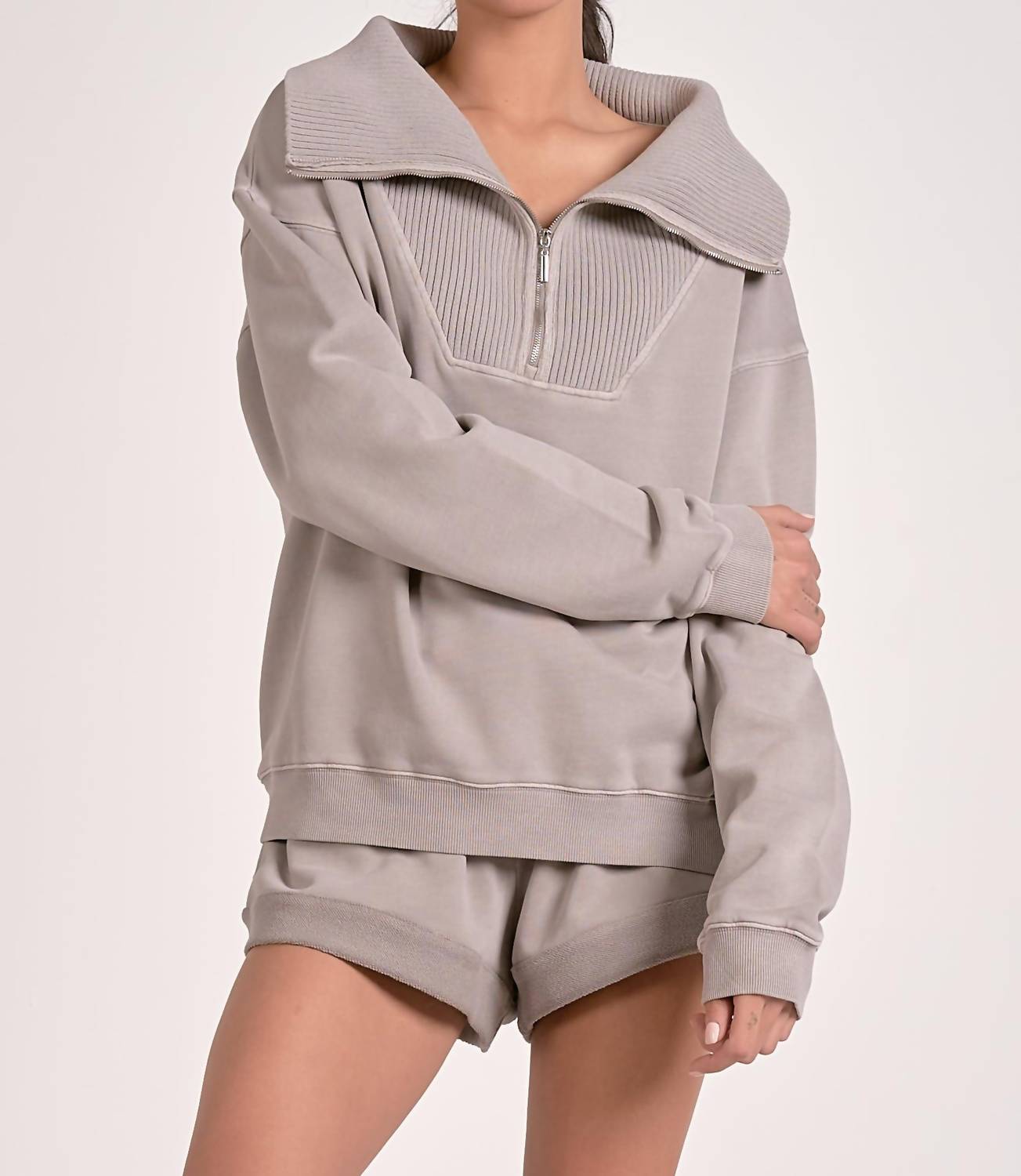 Elan - Quarter Zip Oversized Collar Top