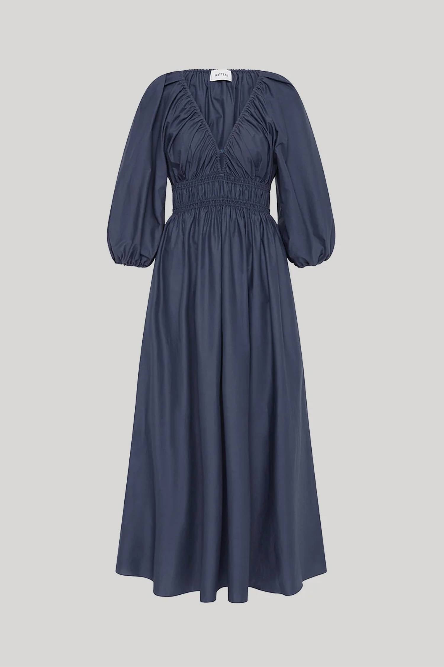 Matteau - Women's Shirred Plunge Button Dress