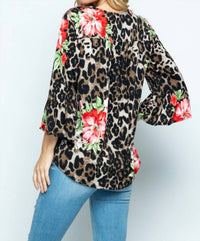 Lovely J - Leopard/Floral Print Blouse