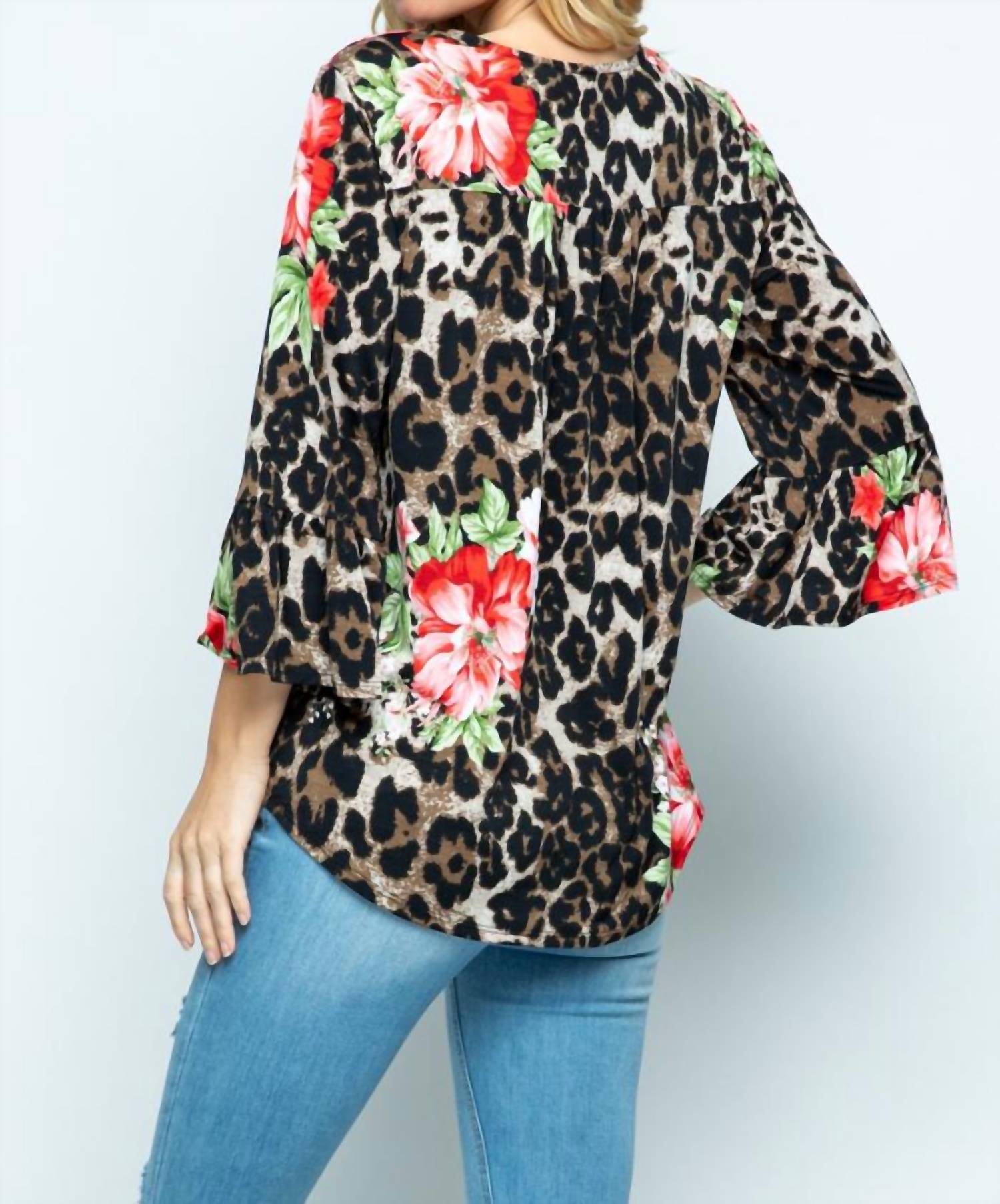 Lovely J - Leopard/Floral Print Blouse