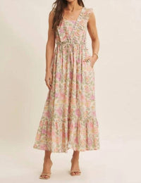 In February - Blooming Floral Ruffled Cotton Maxi Dress