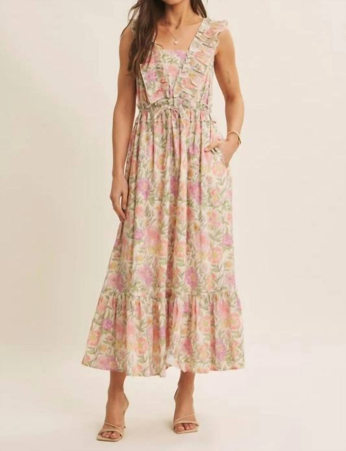 In February - Blooming Floral Ruffled Cotton Maxi Dress