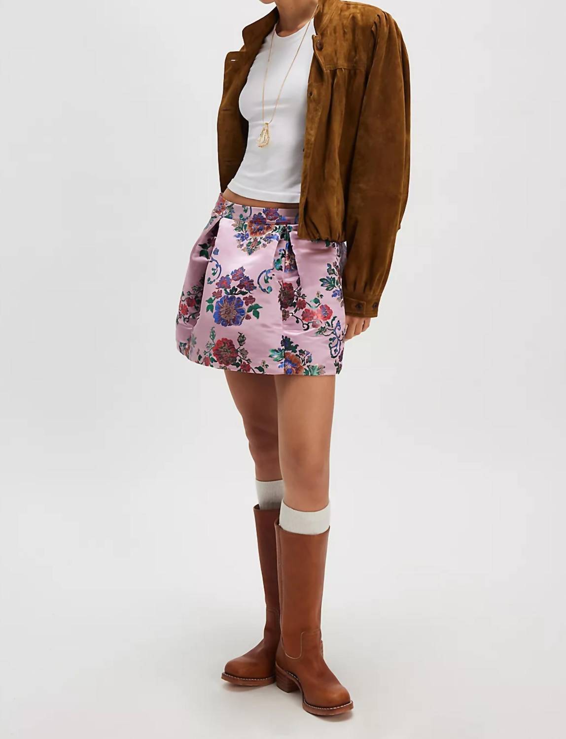 Free People - Clara Satin Printed Mini Skirt