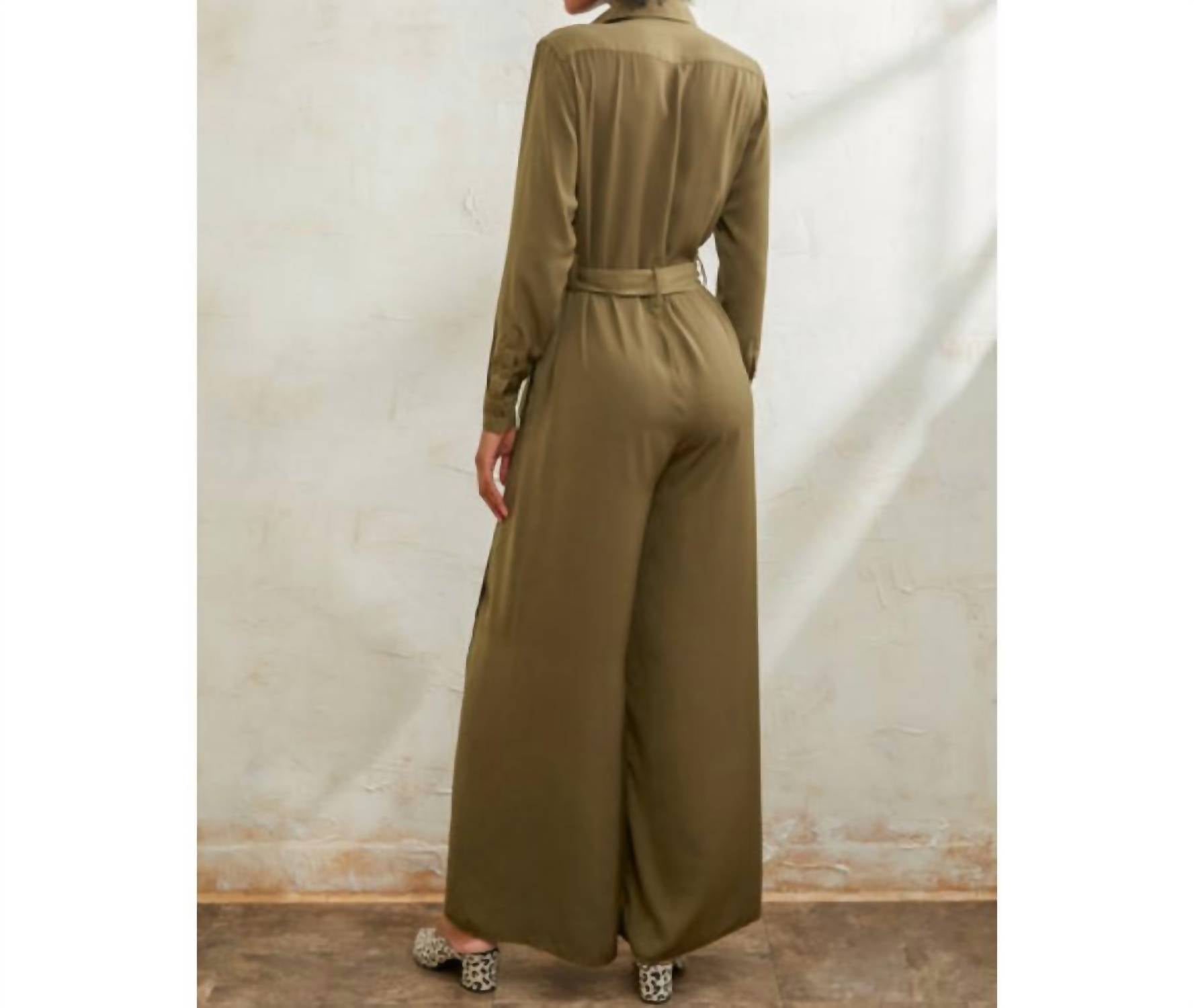 ELAN Utility Jumpsuit in olive - women's pants - detail view