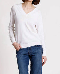 Minnie Rose - Cashmere Frayed Edge V Neck Sweater