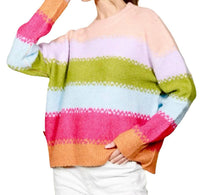 Vine & Love - Crew Neck Stripe Knit Sweater