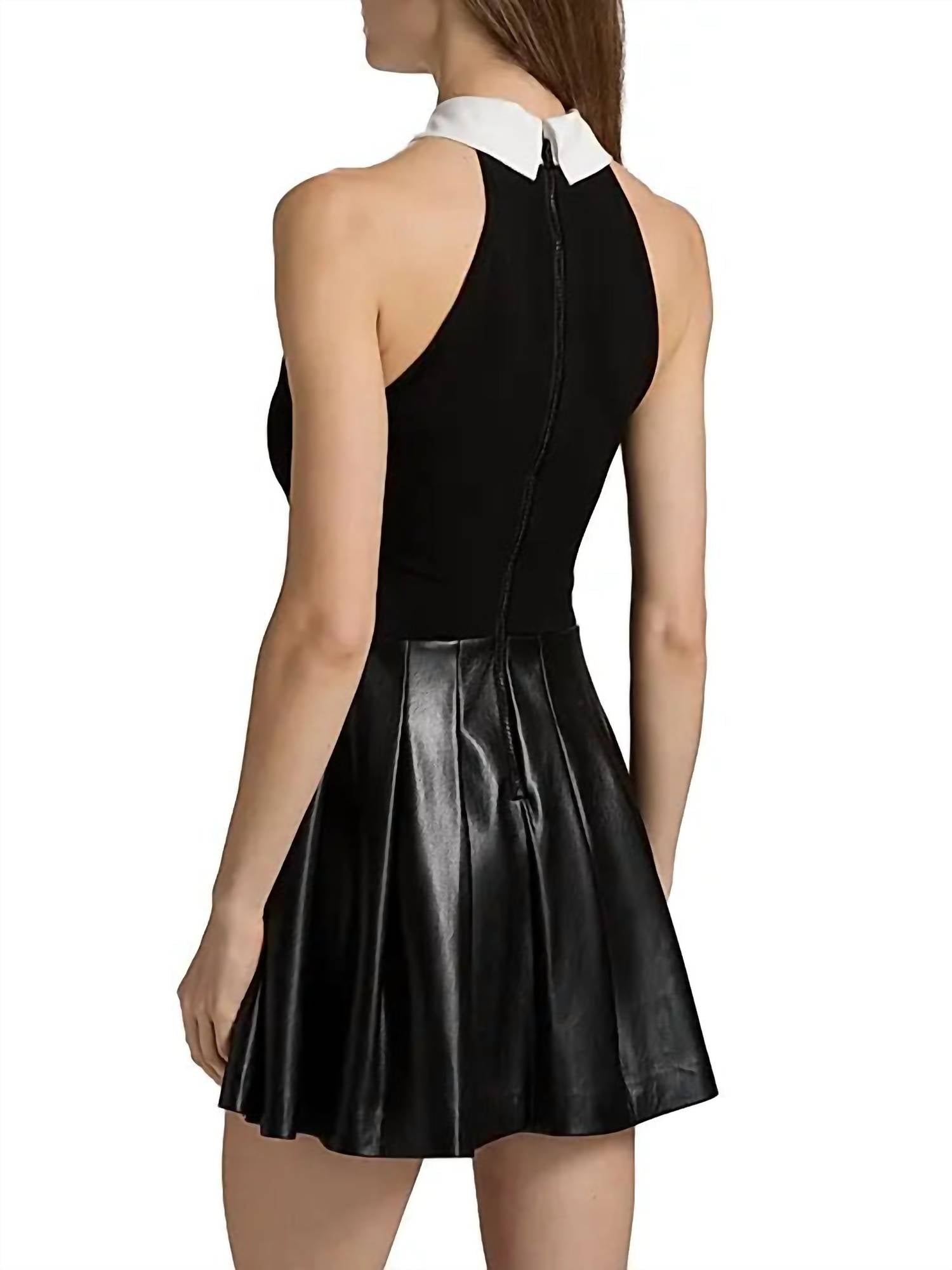 alice + olivia Tate Vegan Mini Dress in black off white - women's dress - alternate view