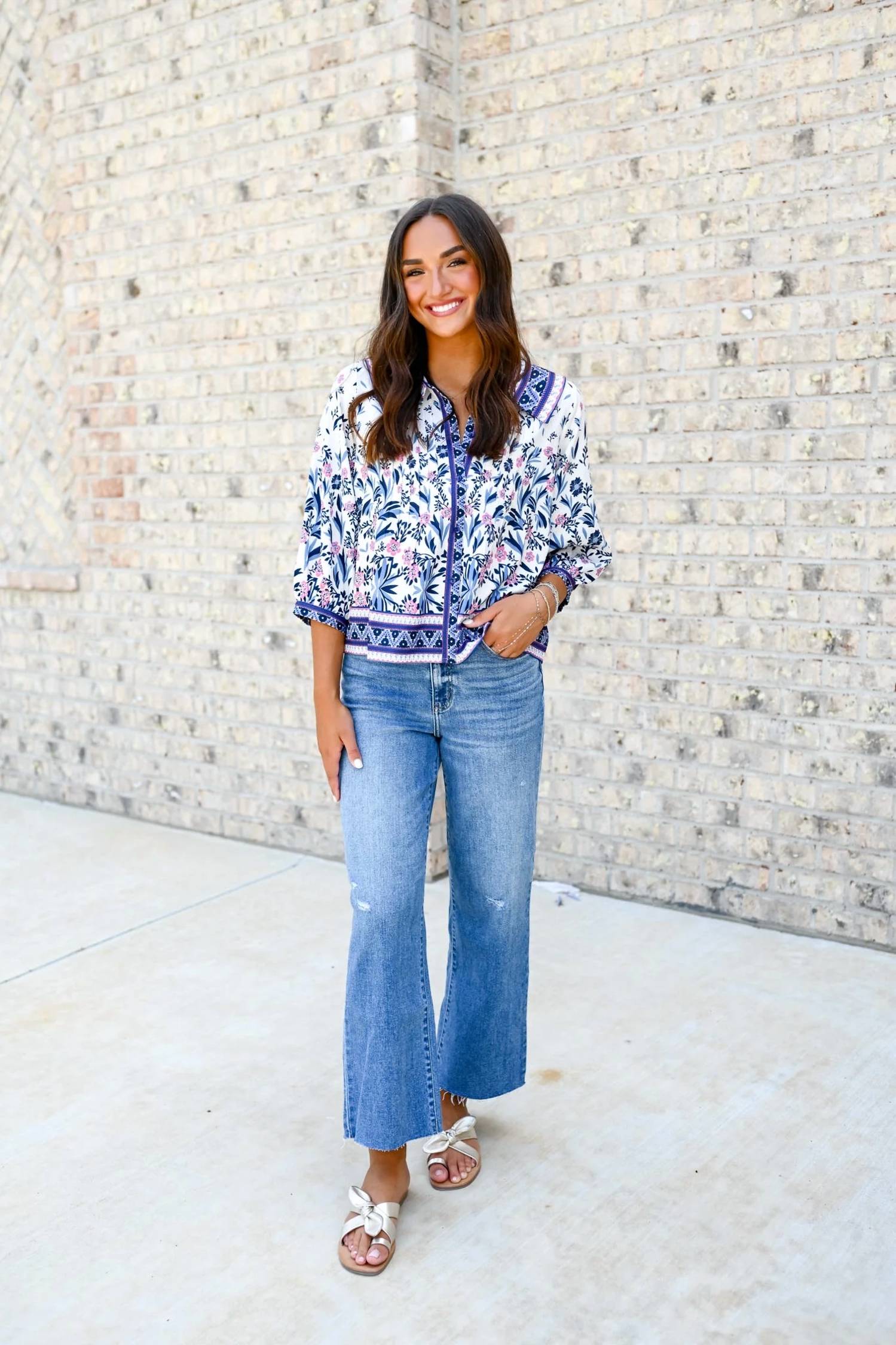 Jade - Vintage Meadow Trim Blouse