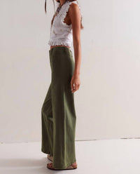 Free People Libre Wide Leg Jeans in thyme 1 - women's pants - detail view