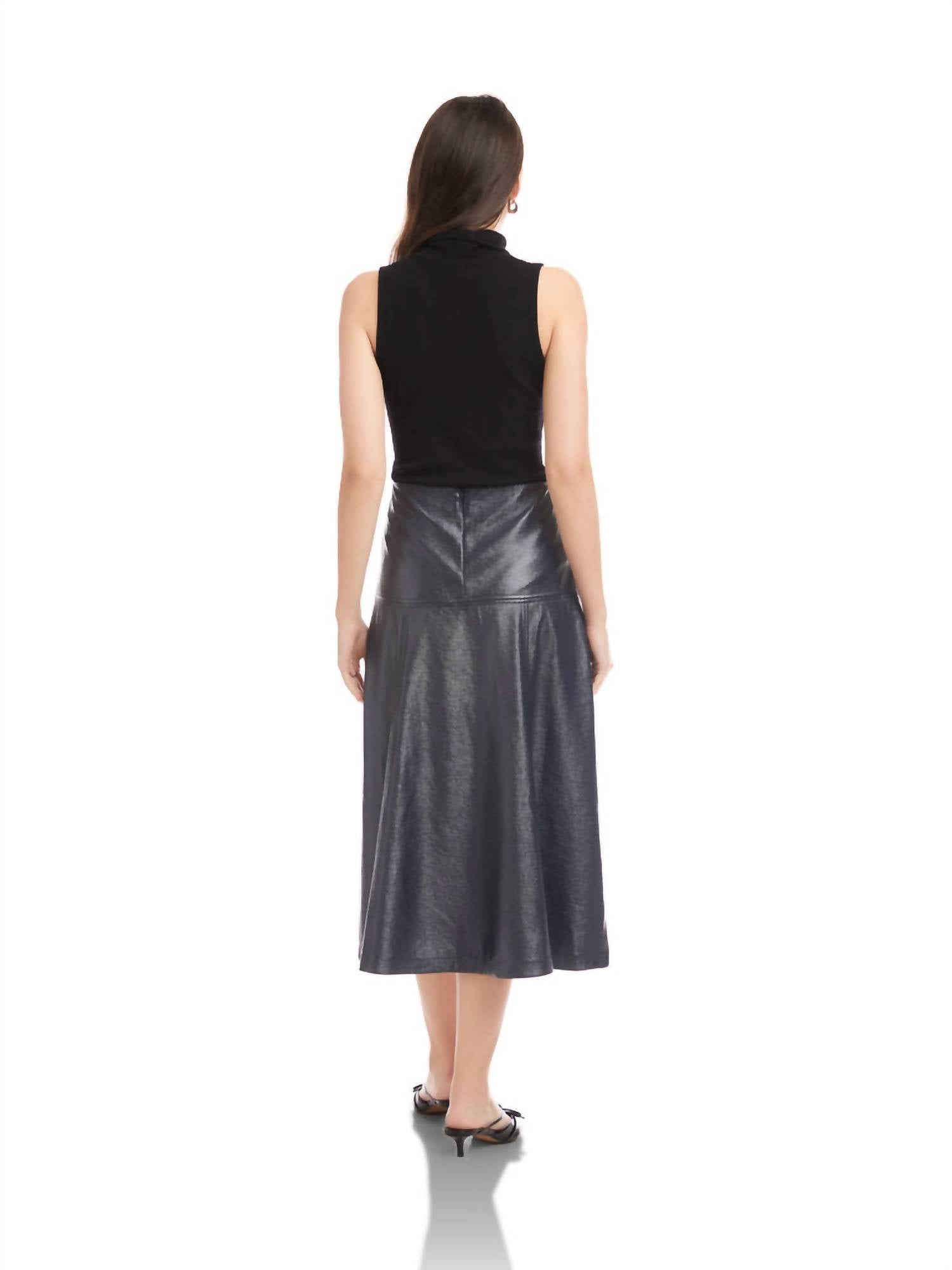 Fifteen Twenty Bronwyn Faux Leather Skirt in navy - women's skirt - detail view