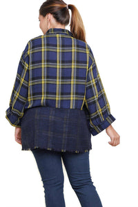 Umgee - Plaid & Checkered Frayed Top