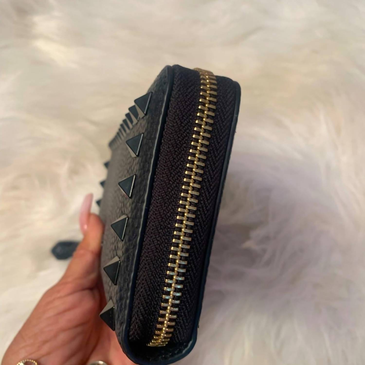 Valentino Women's Garavani Rockstud Zip Around Wallet in black - women's bag - detail view