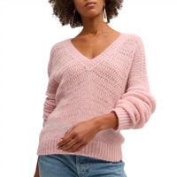 Naadam - Women's Alpaca Blend Open Stitch V Neck Top