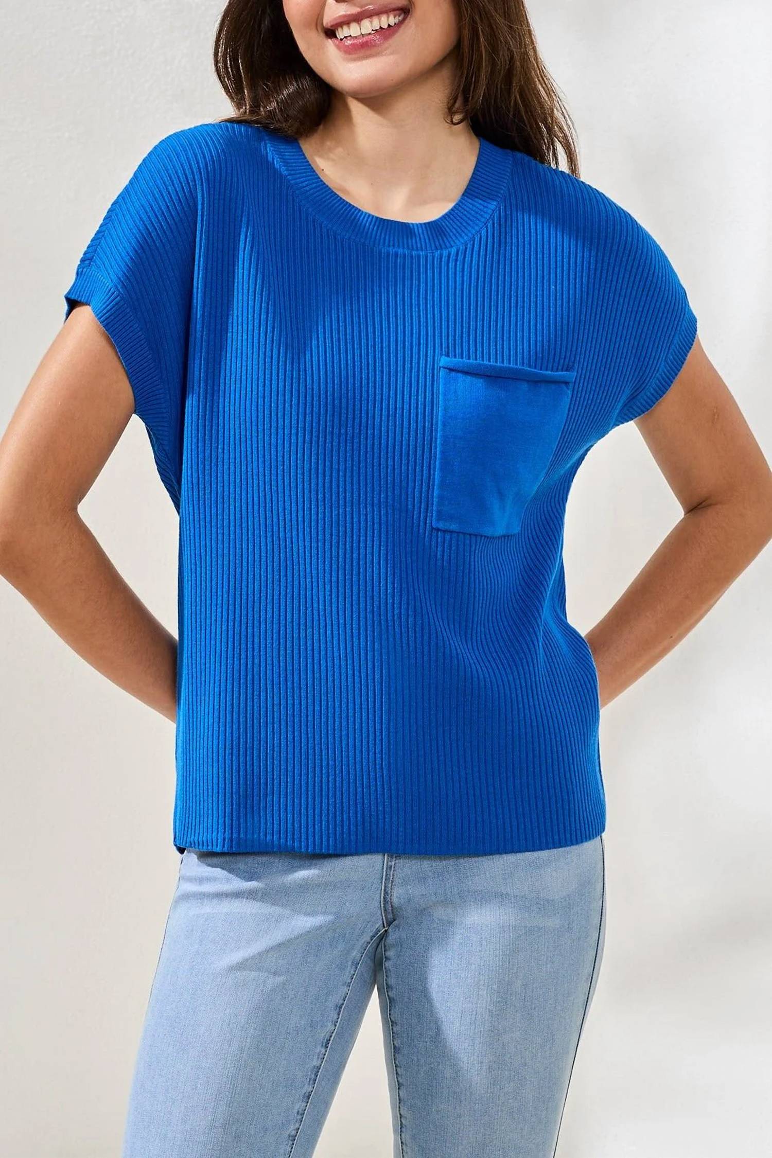 Tribal - Dolman Short Sleeve Ribbed Knit Top