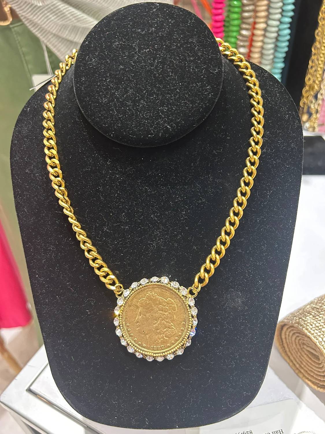 Yochi - Women's Lucia Crystal Coin Necklace