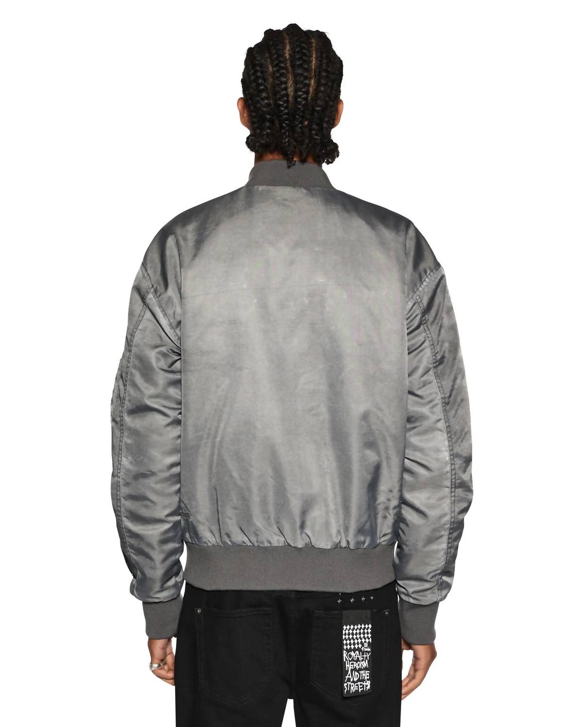 Ksubi Royalty Bomber Jacket in overdye coal - men's jacket - detail view