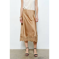 INA Fashion Classic Silky With Lace Hem Midi Skirt in gold - women's skirt
