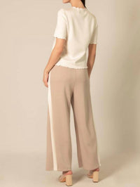 P.CILL Side Contrast Double Stripe Wide Leg Pants in taupe ivory - women's pants - detail view