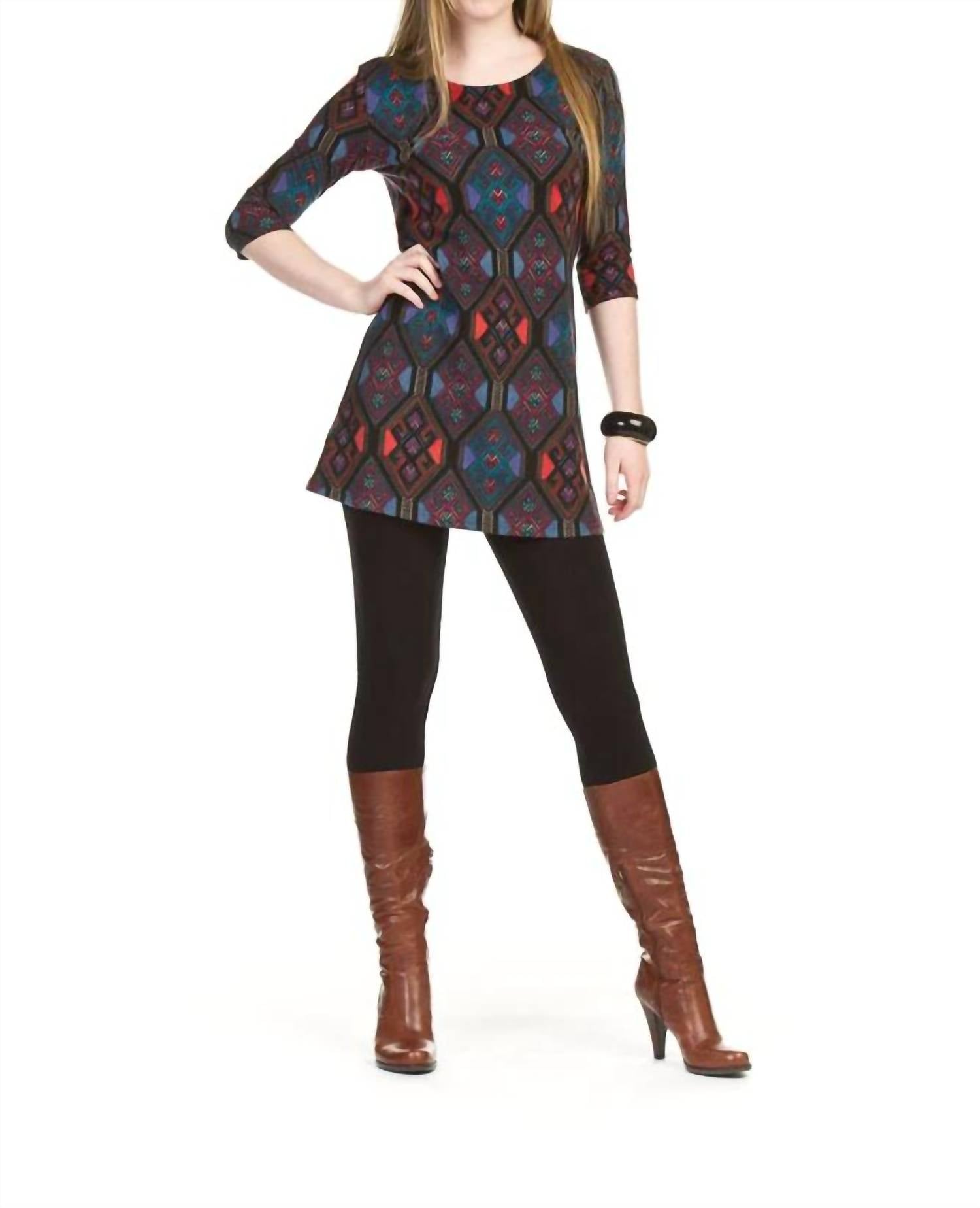 Papillon - Diamond Print 3/4 Sleeve Sweater Dress