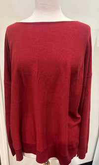 Shana Apparel Relaxed Boat Neckline Sweater in ruby - women's sweater - alternate view
