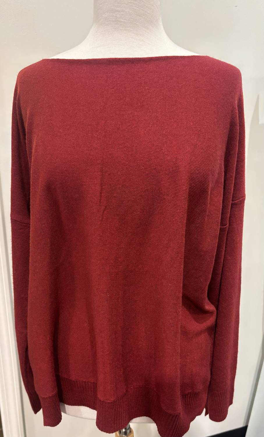 Shana Apparel Relaxed Boat Neckline Sweater in ruby - women's sweater - alternate view