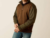 ARIAT Caldwell Quarter Zip Sweater in carafe earth green - men's sweater - detail view