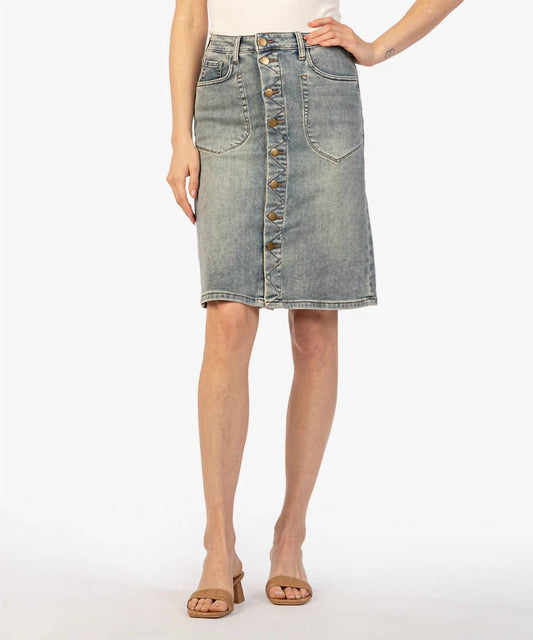 Kut From The Kloth - Rose Button Front Denim Skirt