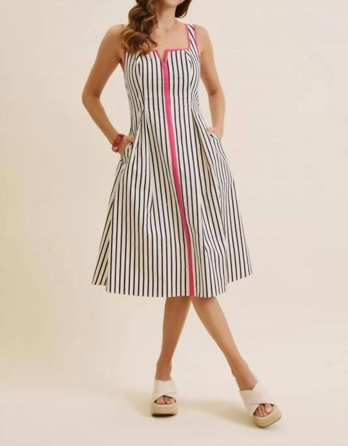 In February - Striped Preppy Midi Dress