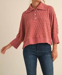 Jodifl - Textured Pullover With Buttoned Henley Collar Top