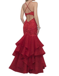 Blush Prom - Lace Bodice Ruffled Mermaid Gown