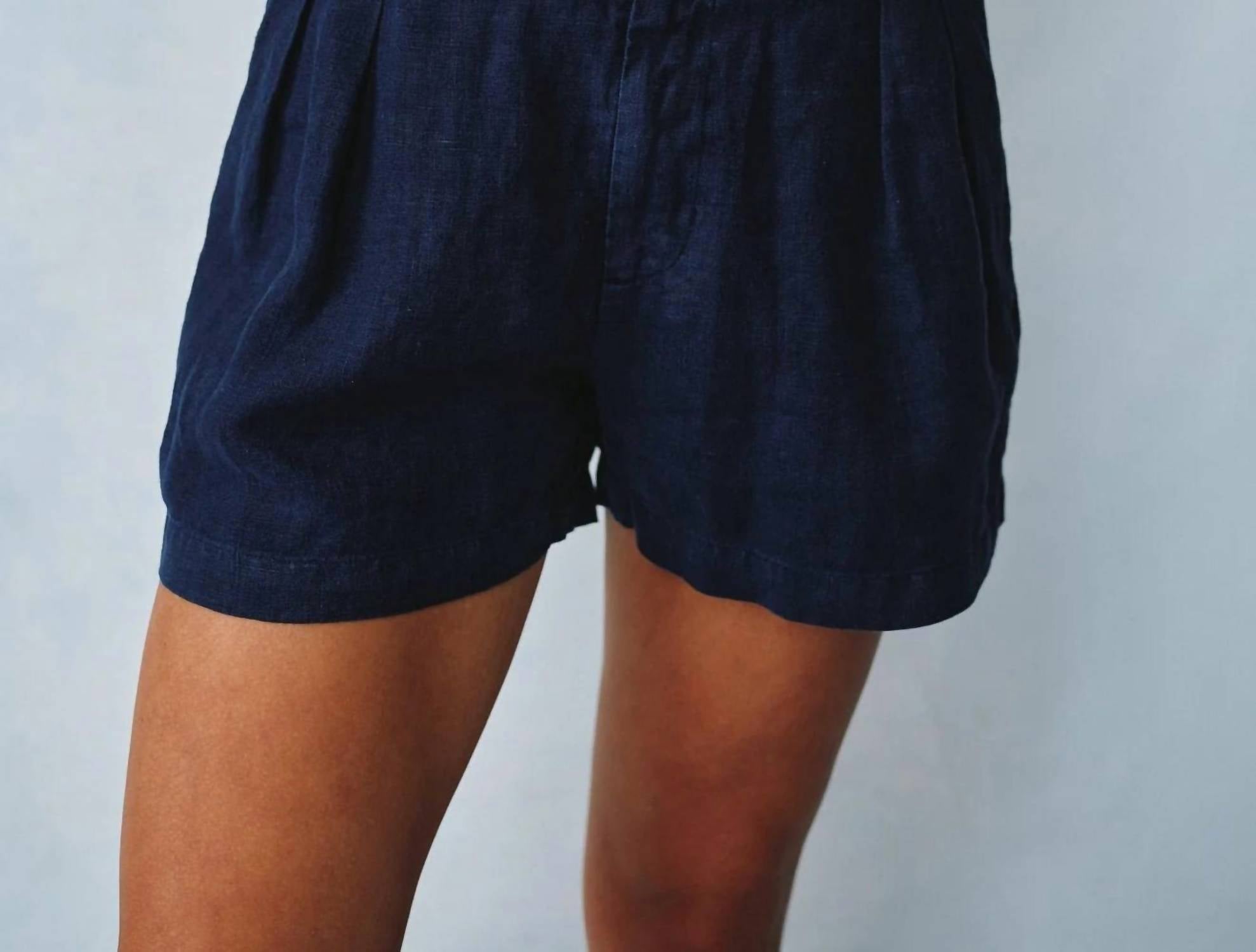 Bella Dahl Pleated Shorts in navy - women's shorts - detail view