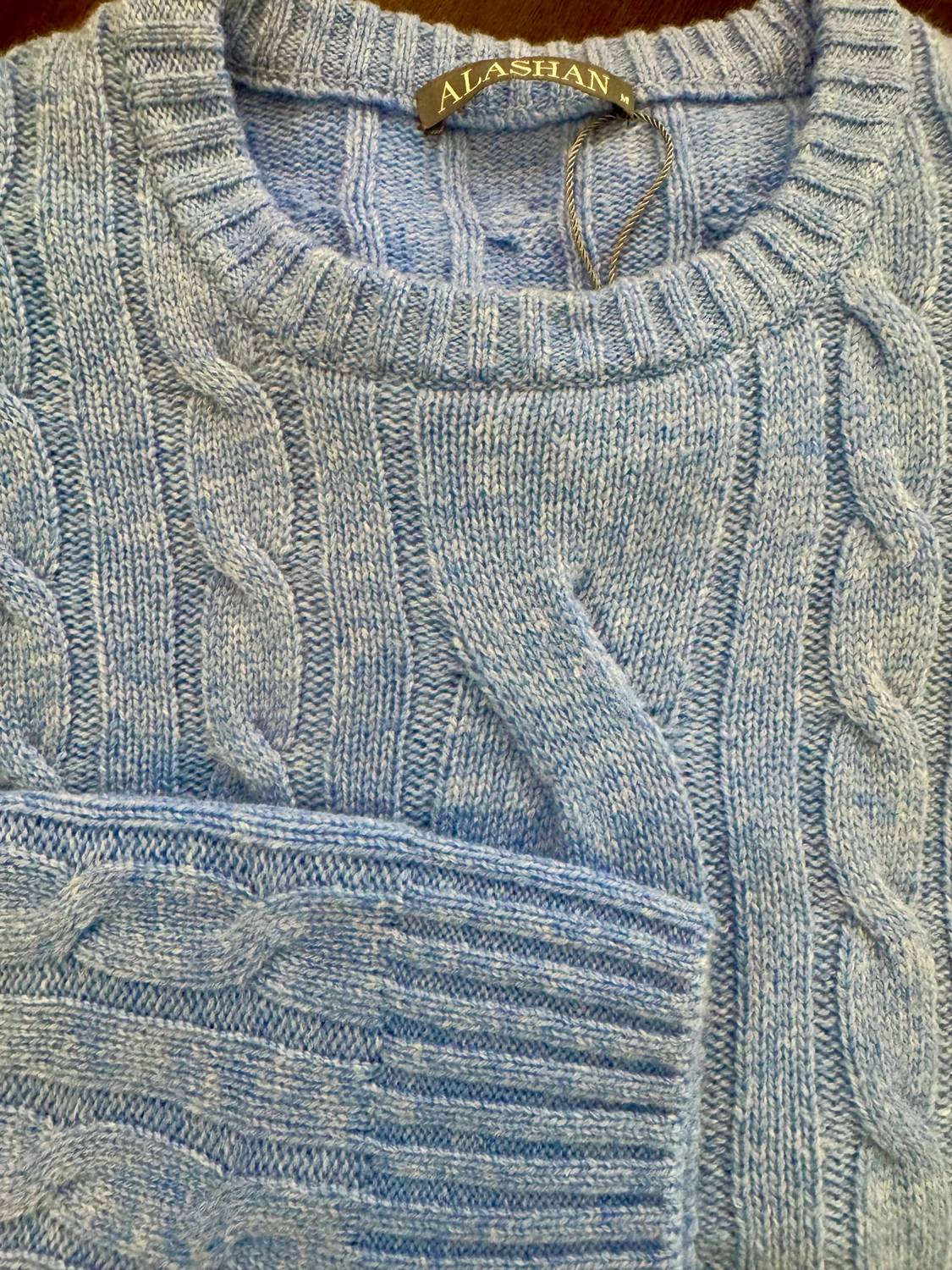 Alashan Cashmere Men's Cable Crew Neck Sweater in dock side - men's sweater - alternate view