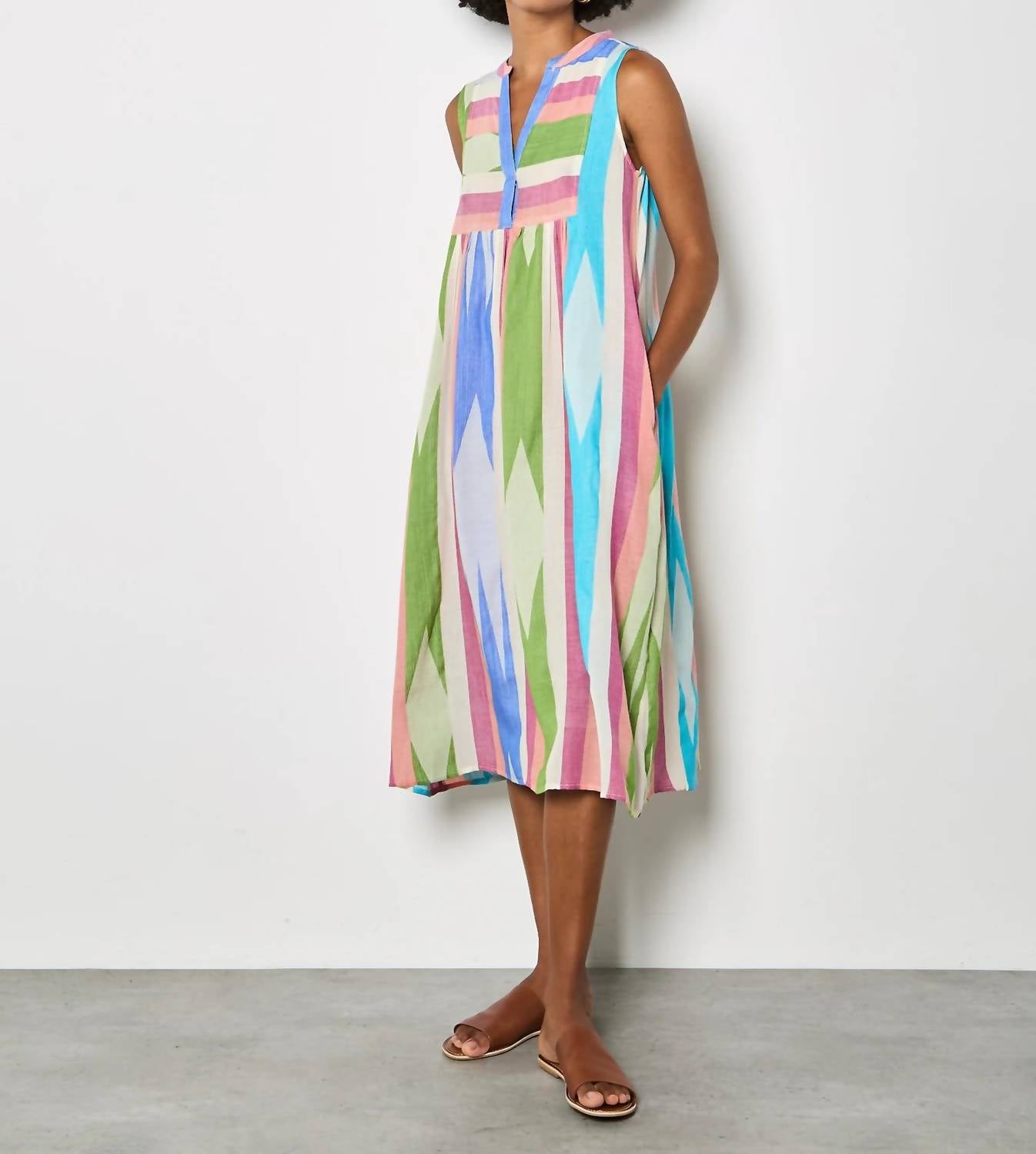 Apricot - Jacquard Cotton Stripe Mid Dress