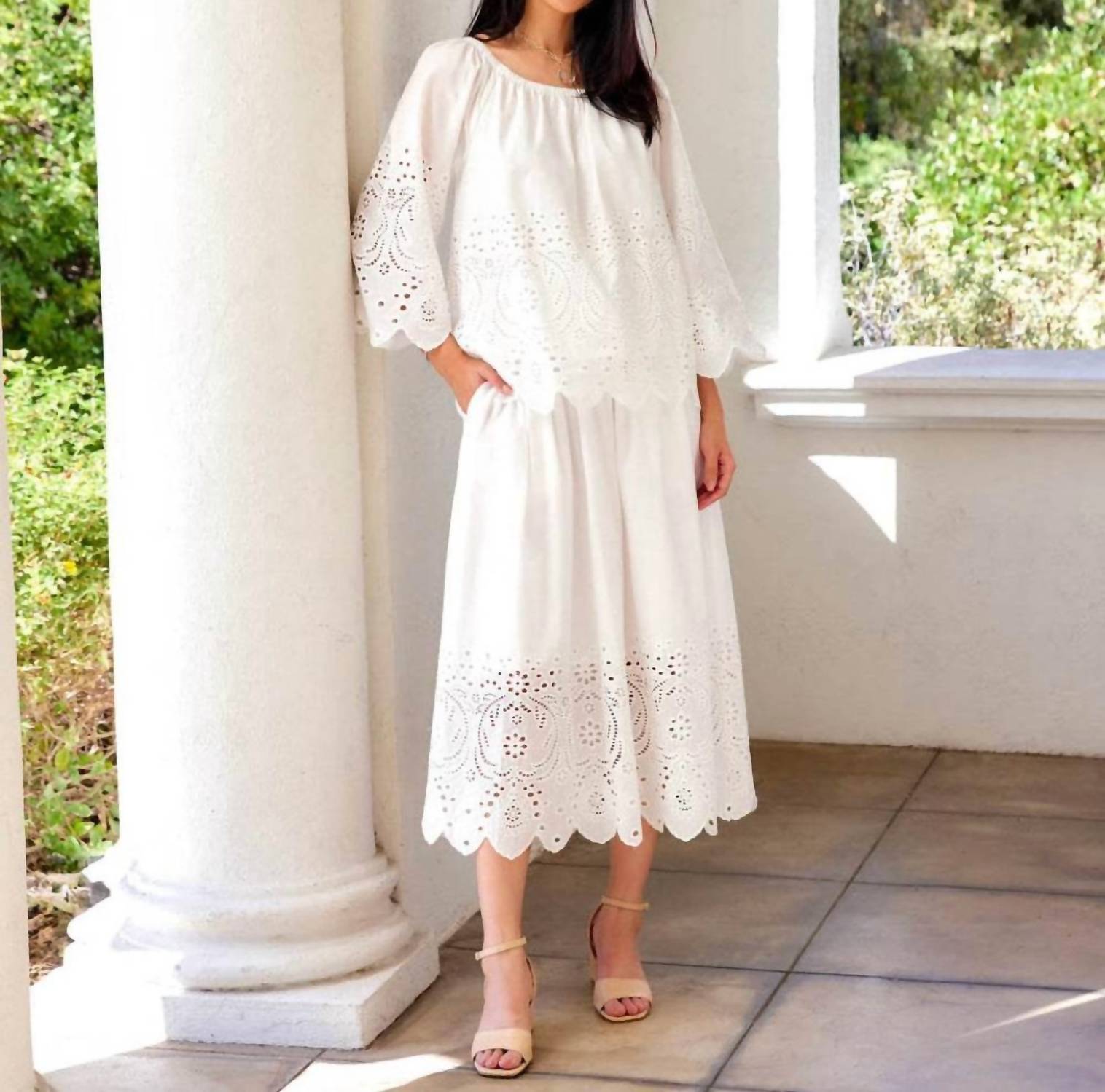 Karen Kane - Cut-Out Embroidery Flare Sleeve Peasant Top