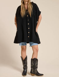 Mimosa Cotton Gauze Button Down Shirt Dress in black - women's shirt